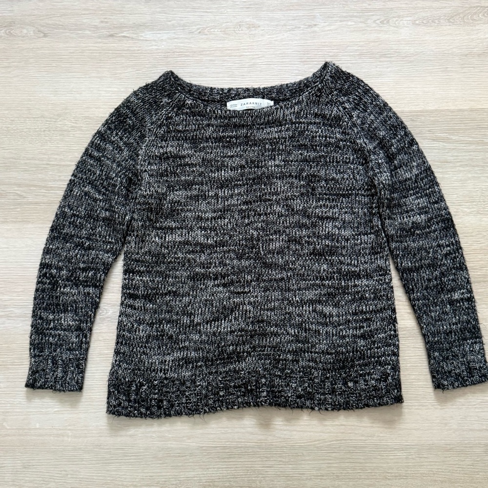 Zara Knit Black and White Heather Long-sleeve Sweater